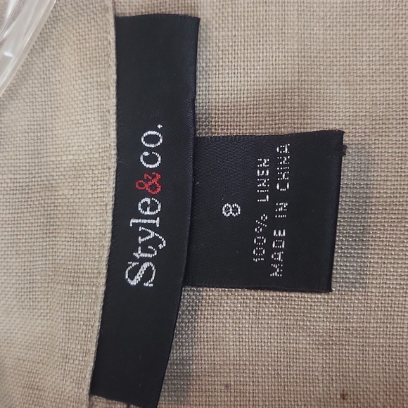 STYLE & CO Tan Neutral 100% Linen Roll-Tab Sleeve Pocket Button-Down Blouse Top - Picture 2 of 10